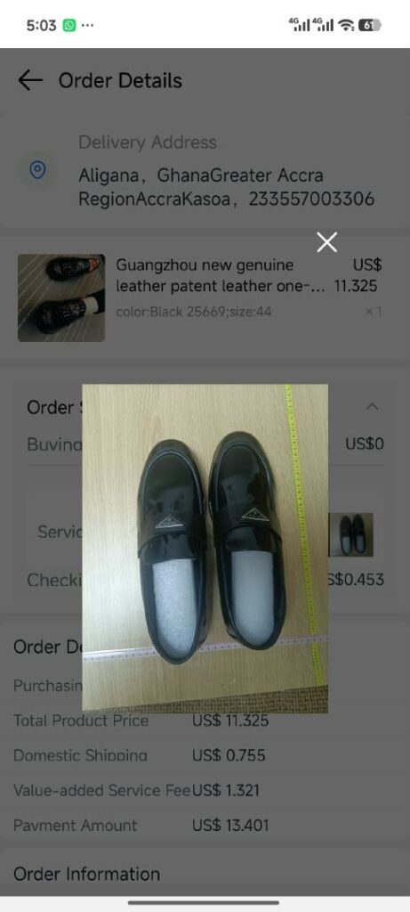 Photo of goods checked in the Aligana warehouse in China